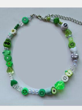 Free People Green Beaded Indie Sleaze Novelty Charm Statement Necklace